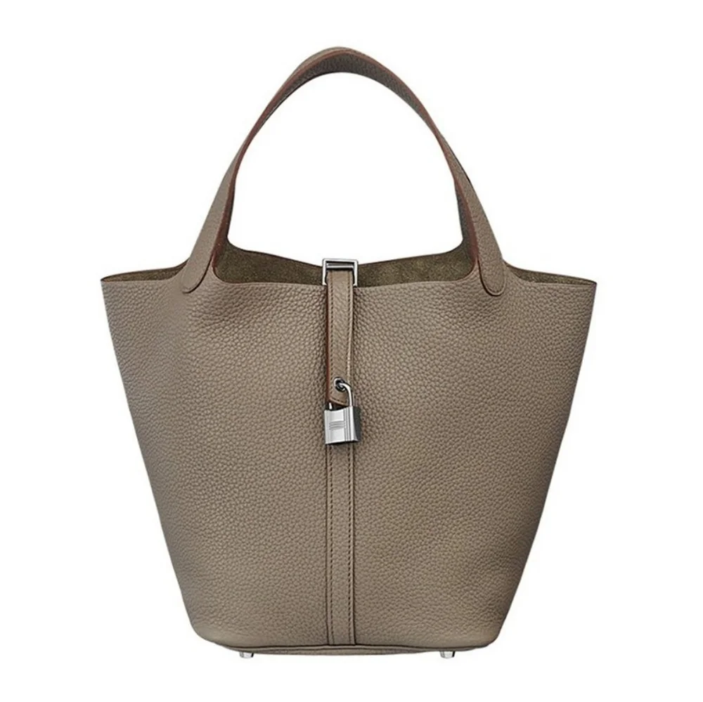 Hermes Etoupe Pebbled Leather Picotin Tote with Silver Lock